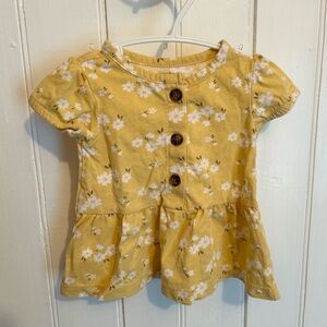Carters 6/9m Yellow Floral Kids short sleeve peplum Shirt